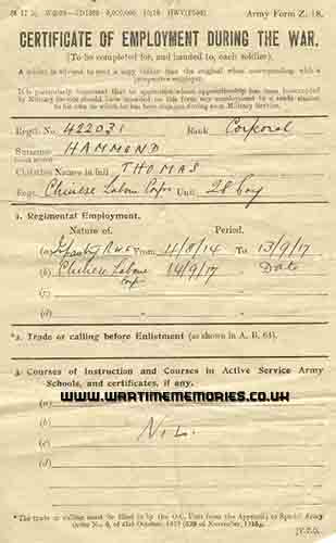 Corporal Chinese Labour Corps Card